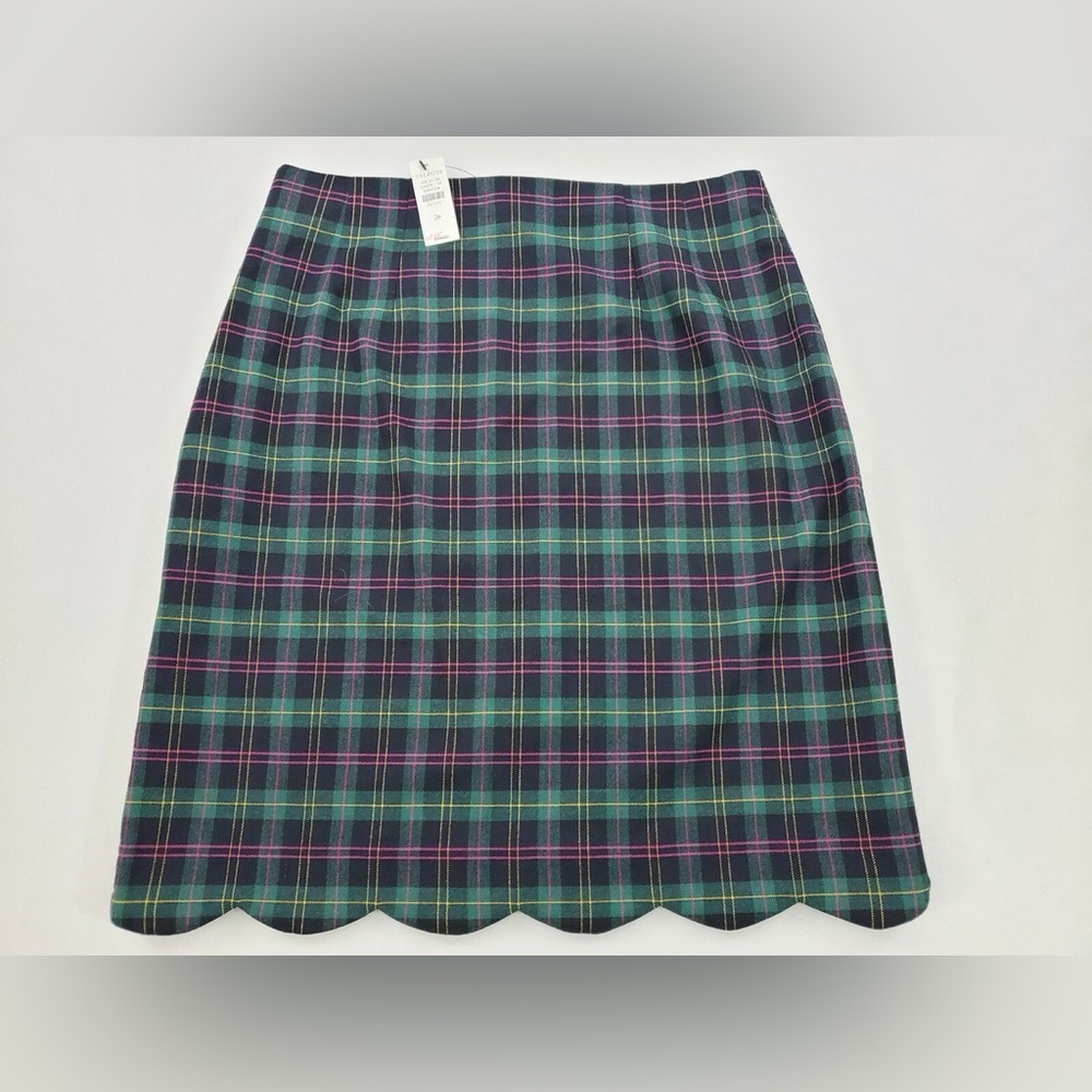 Talbots Plaid Wool Blend Skirt 8 Green Navy Blue Knee Length Equestrian